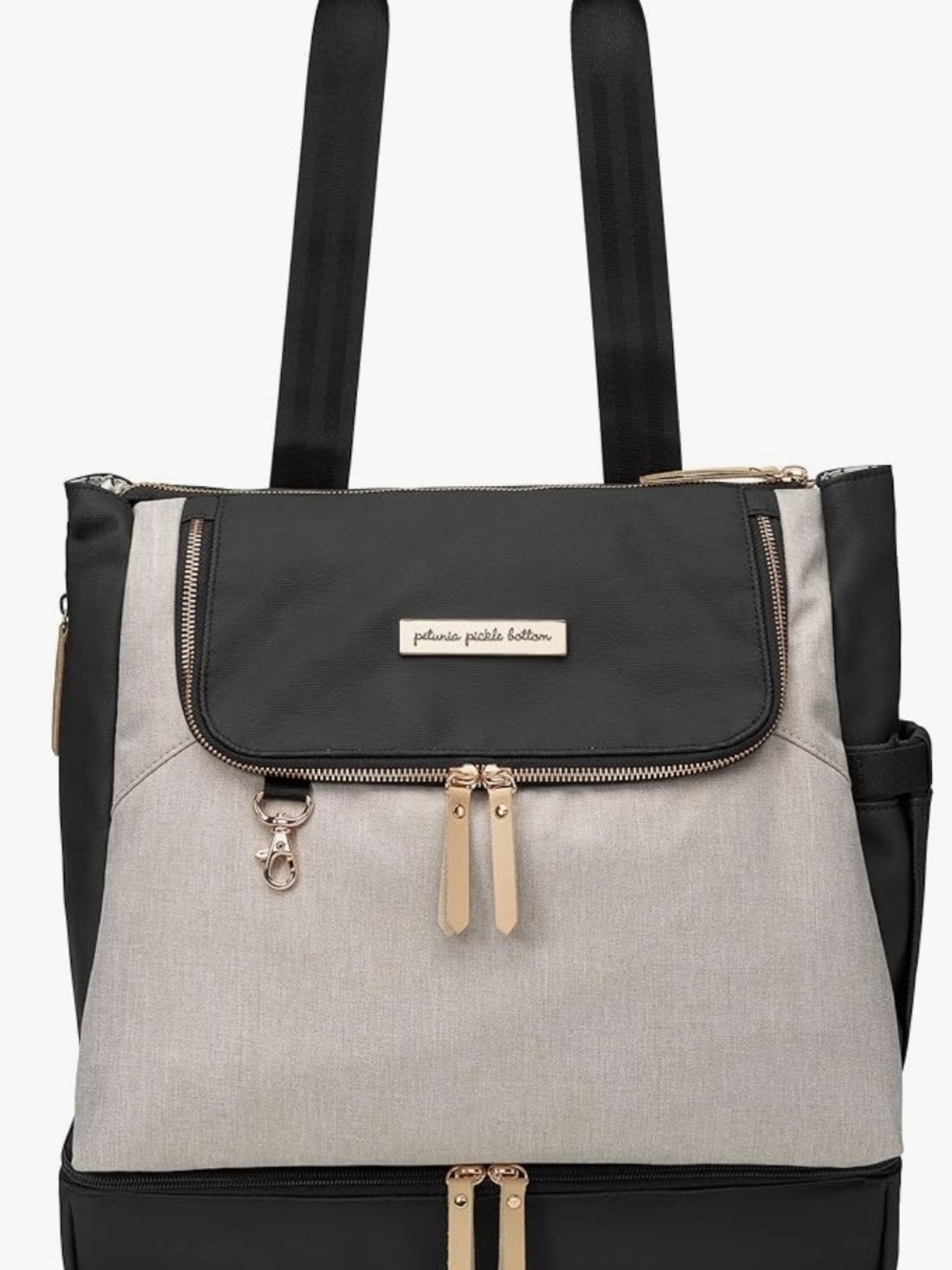 Petunia Pickle Bottom Black & Beige Convertible Tote / Diaper Bag
